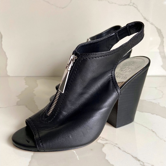 VINCE CAMUTO leather kitten open toe booties mob wife GRADUATION PARTY WEDDING - Picture 1 of 10